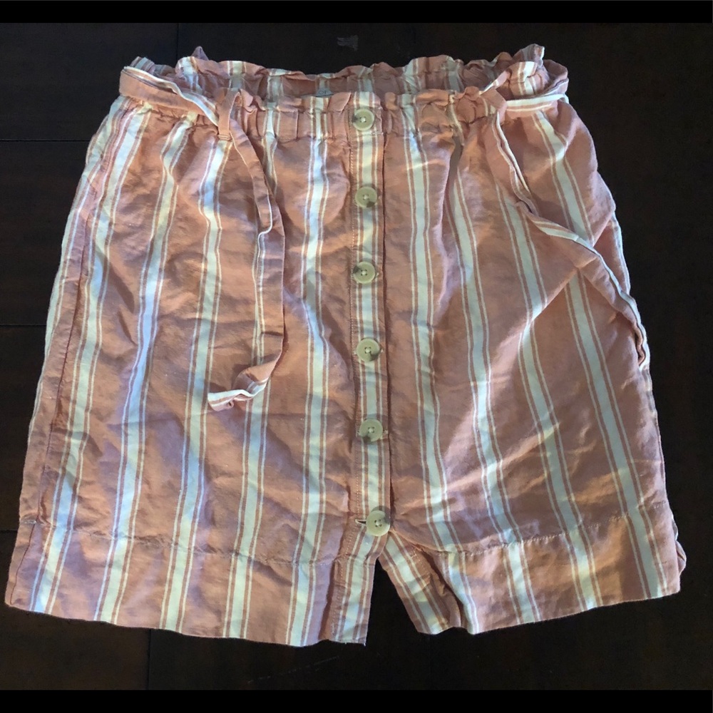 LOFT Striped paper-bag style tie-belt linen skirt